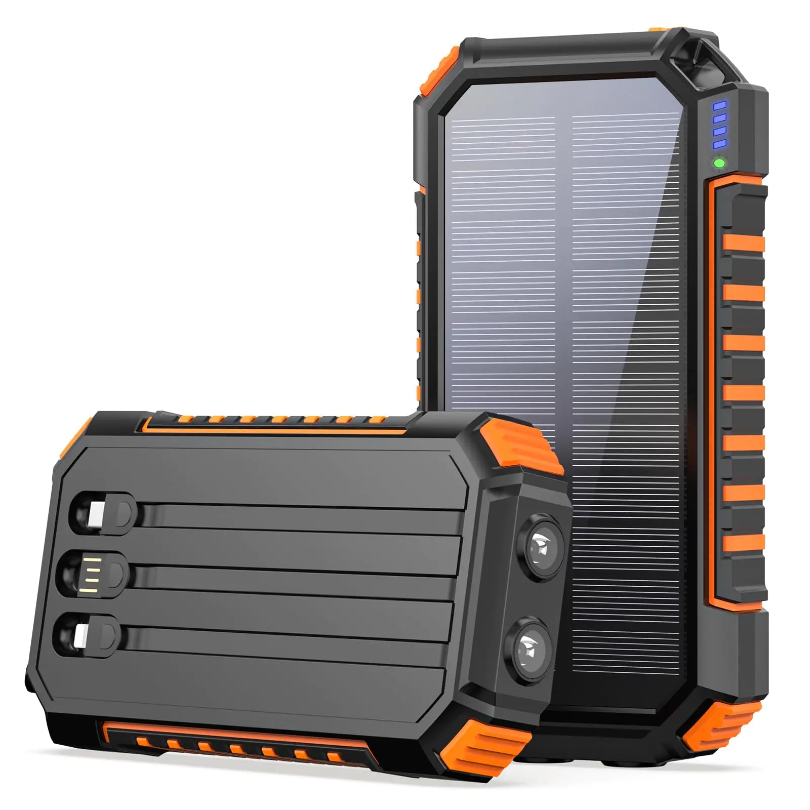 Riapow Solar Charger Power Bank - 27000mAh Portable Phone Charger with Built-in USB Cables 3.0A Fast Charge Battery Pack 5 Outputs & 2 Inputs for Smartphone Tablet